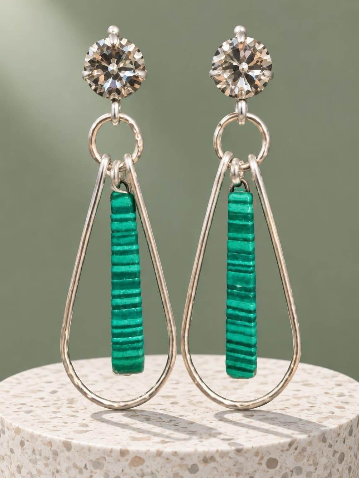 #19JG Aluminum and malachite teardrops