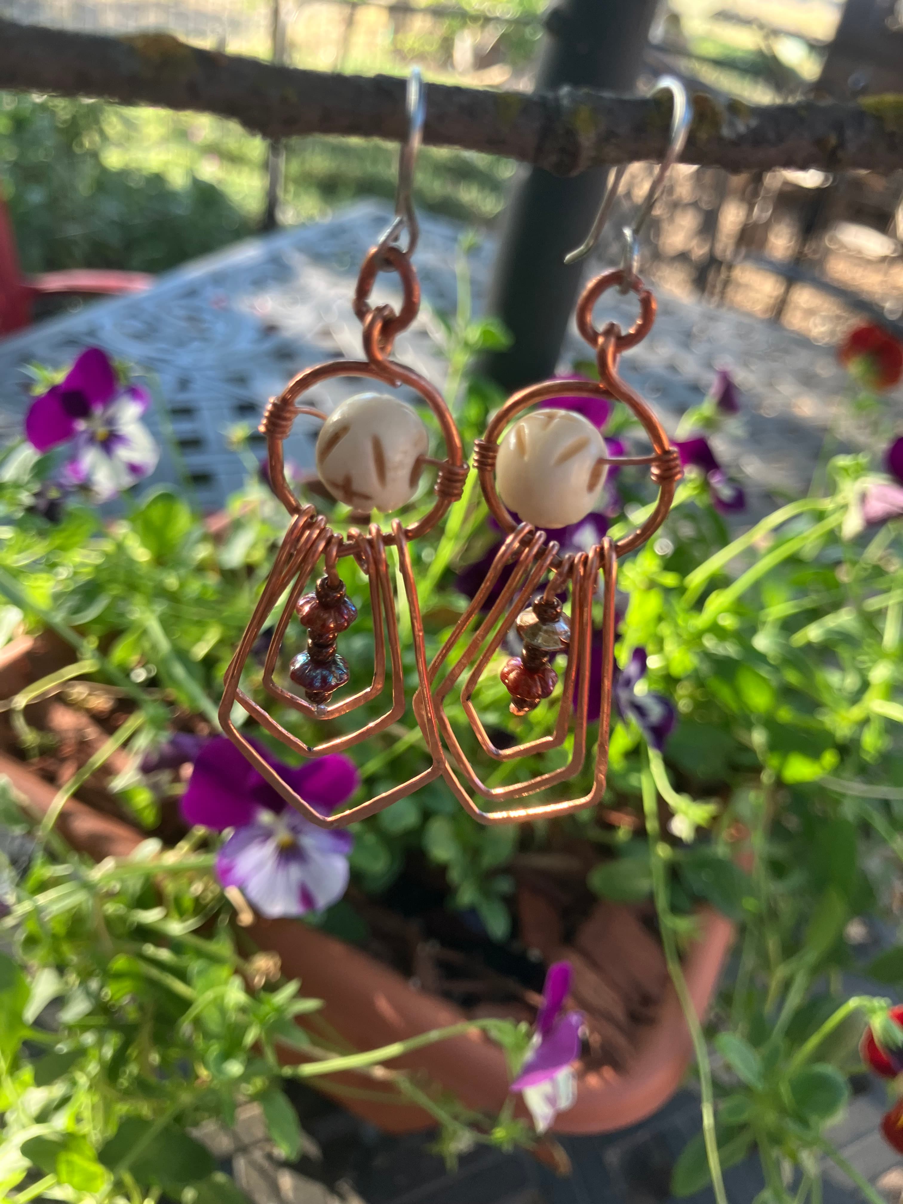 #10JG Copper 3 tier earring with bone bead