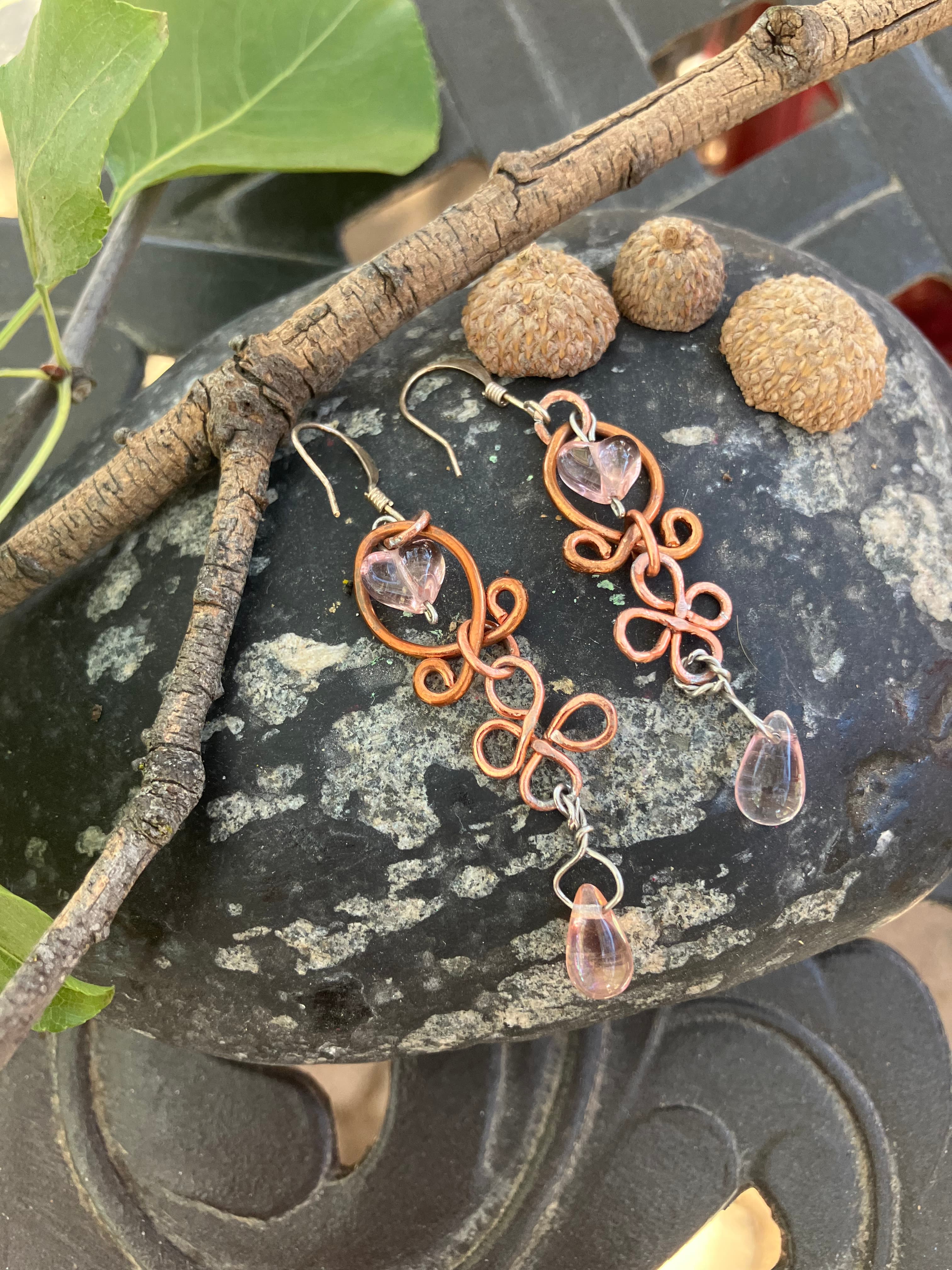 #31JG Copper fish, clover pink teardrop heart