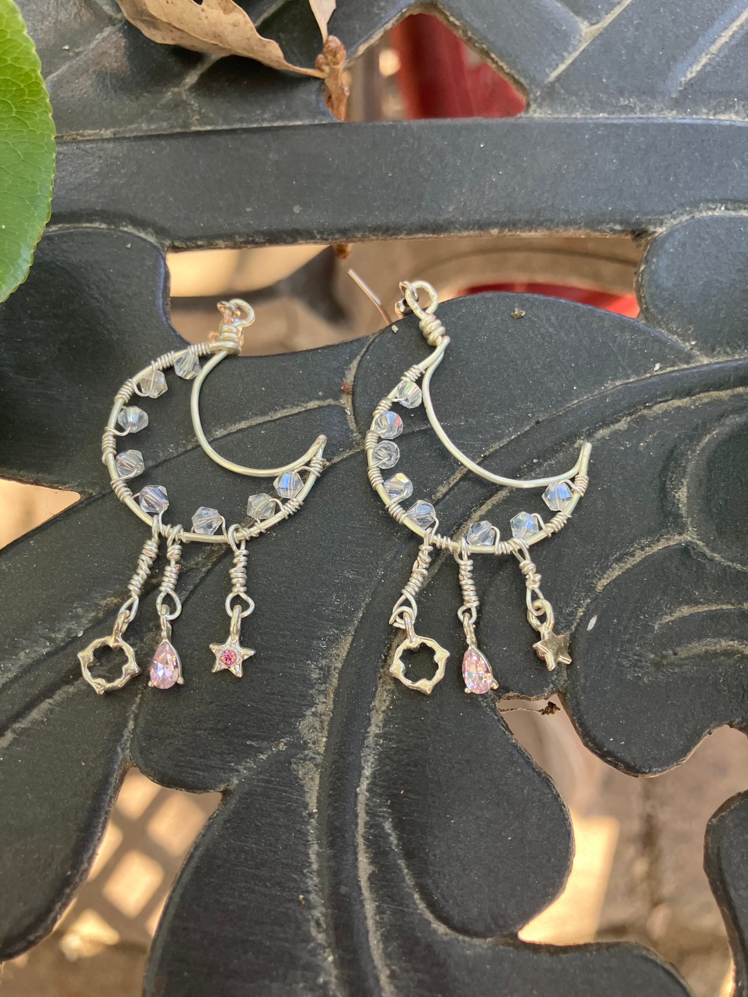 #38JG Moon and crystals w/ charm dangles