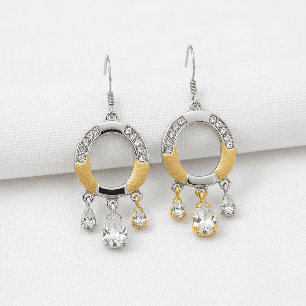 One-of-a-kind silver and gold wire-wrapped horseshoe dangle earrings