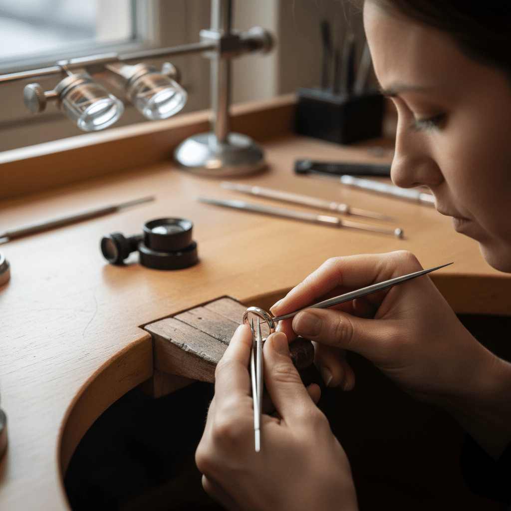 Jeweler's workbench with wire spools and tools