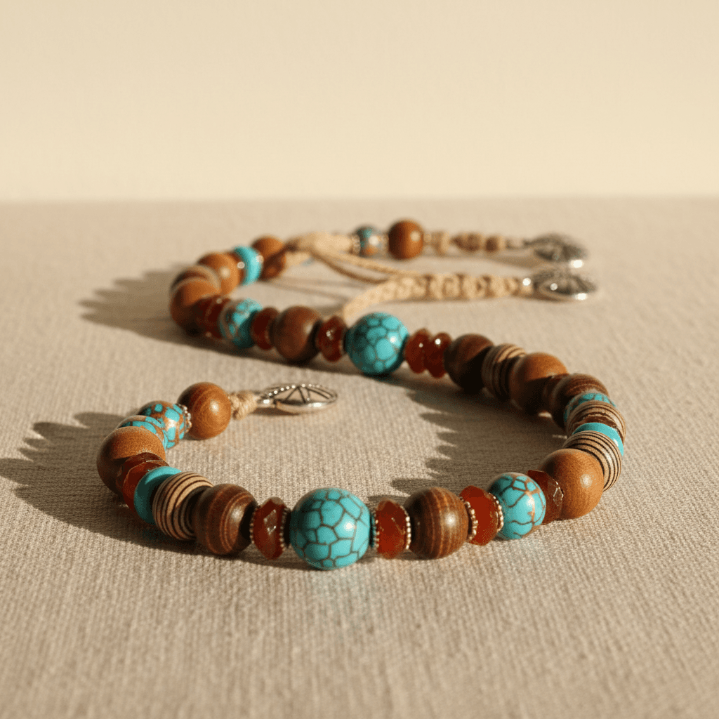 Wire-wrapped pendant with brown stone